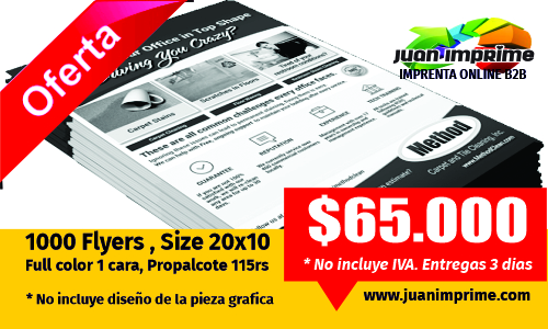 Juanimprime; diseño e impresion de volantes o flyers economicos en appel bond a 1 tinta. Envios a nivel nacional